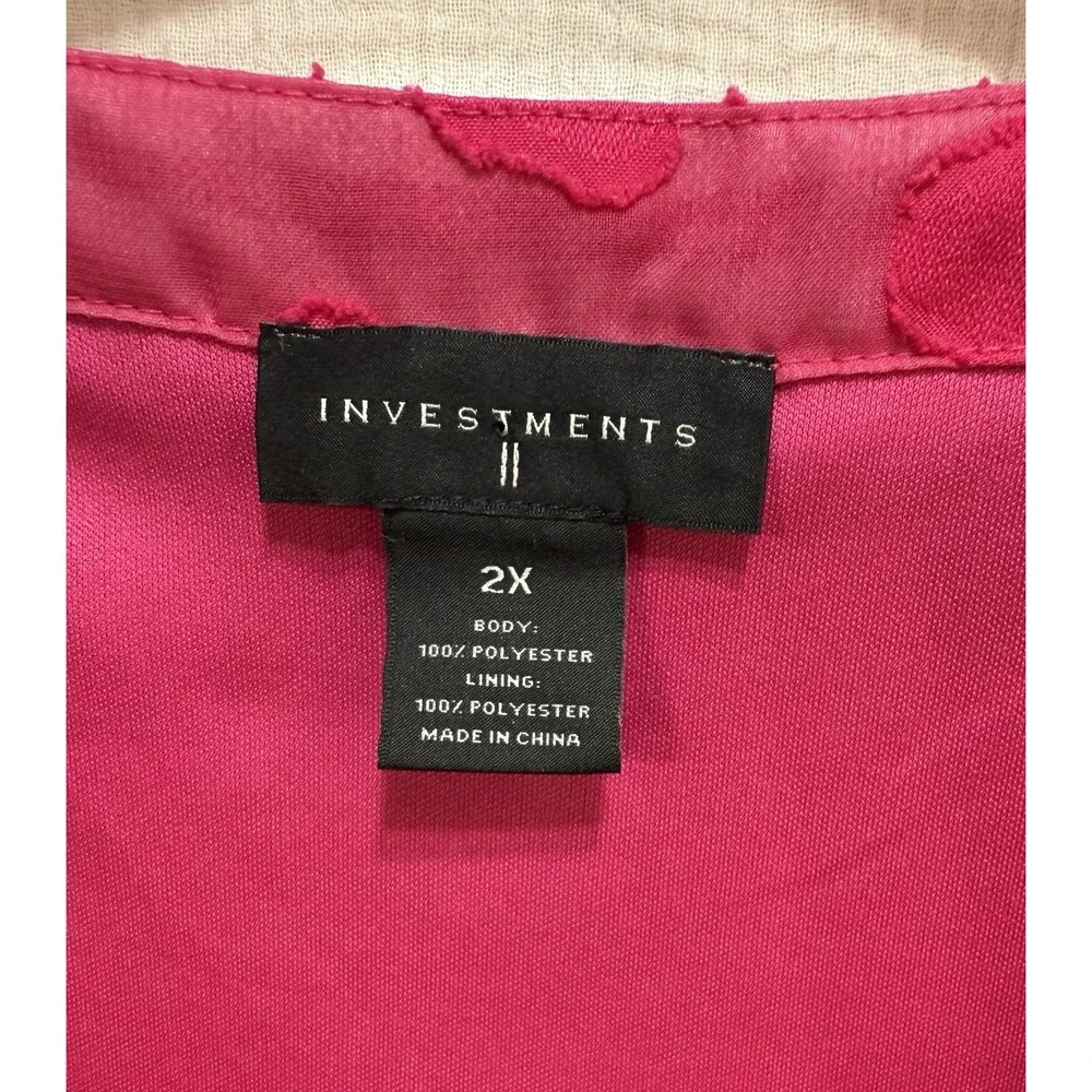 Investments II Top Women's 2X Pink Crew Neck Short Sleeve Floral Appliqué Casual - Picture 5 of 8